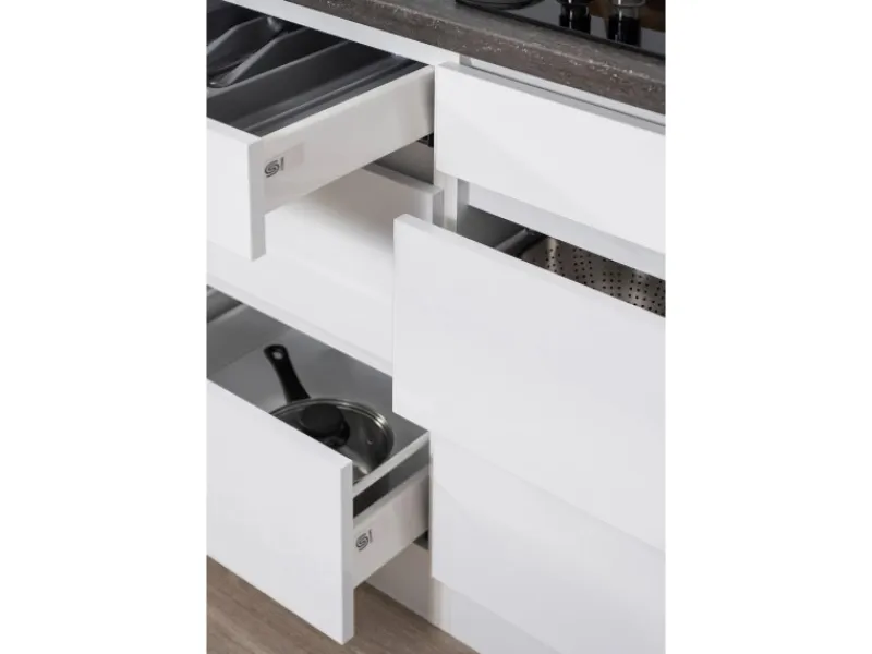 Respekta Premium Respekta Küchenzeile GLRP270HWW Grifflos 270 cm Weiß Hochglanz< Einbauküchen|Kühlschränke