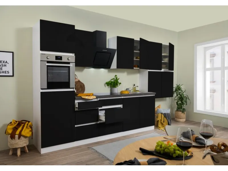 Respekta Premium Respekta Küchenzeile GLRP370HWS Grifflos 370 cm -Weiß< Kochfelder|Kühlschränke