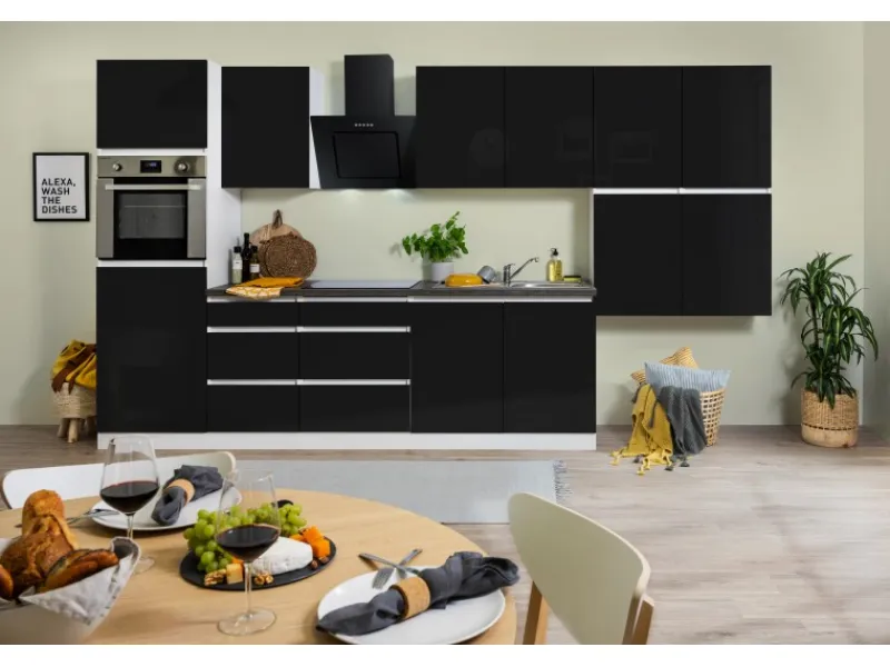 Respekta Premium Respekta Küchenzeile GLRP370HWS Grifflos 370 cm -Weiß< Kochfelder|Kühlschränke