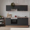 Respekta Küchenzeile KB210BGE 210 cm Grau Buche Nachbildung