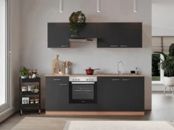 Respekta Einbauküchen|Kochfelder<Küchenzeile KB210BGEC 210 cm -Buche Nachbildung Glänzend