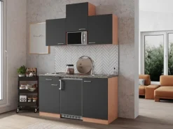 Respekta Miniküchen|Kochfelder<Küchenzeile KB150BGMI 150 cm -Buche Nachbildung