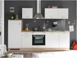 Hot Respekta Küchenzeile KB280ENWPC 280 cm Weiß Eiche-Natura Nachbildung