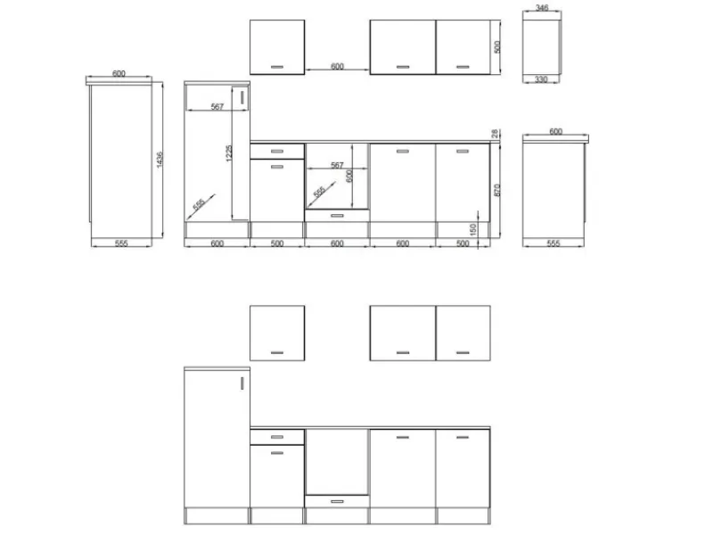 Hot Respekta Küchenzeile KB280ENWPC 280 cm Weiß Eiche-Natura Nachbildung