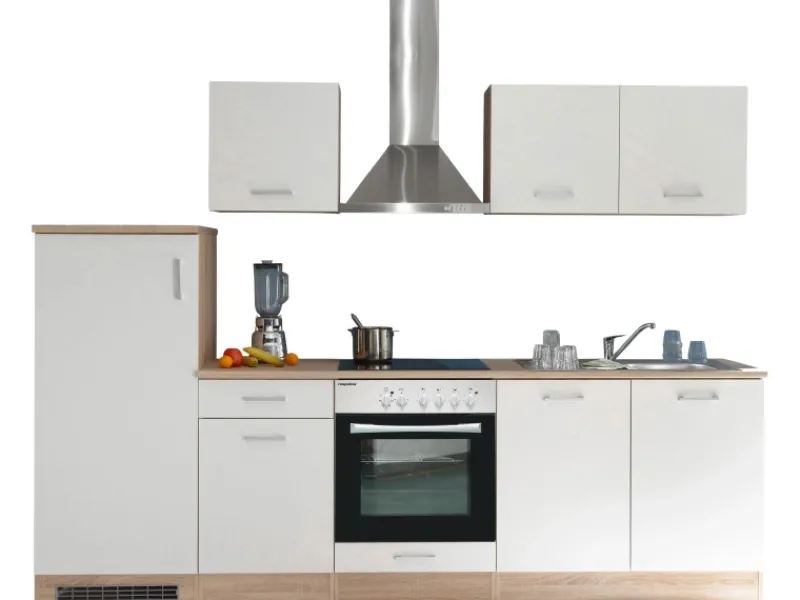 Hot Respekta Küchenzeile KB280ENWPC 280 cm Weiß Eiche-Natura Nachbildung