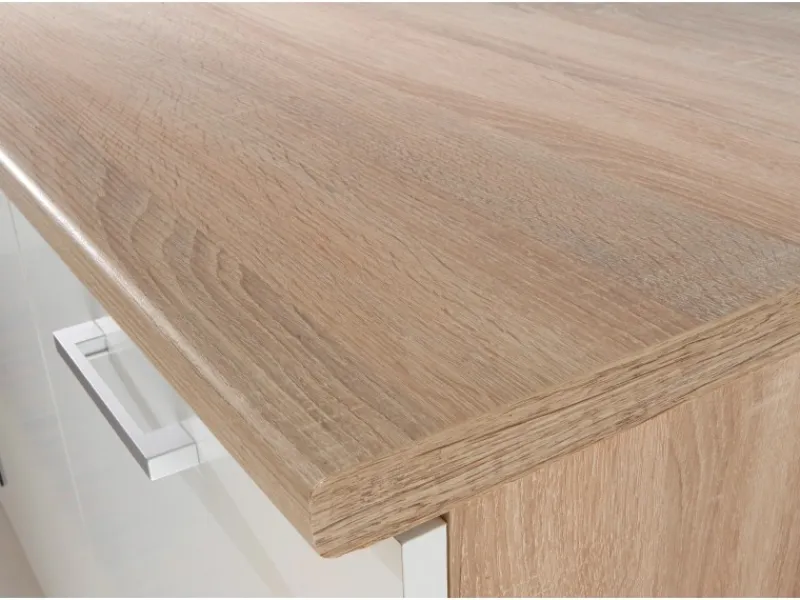 Respekta Kühlschränke|Einbauküchen<Küchenzeile KB280ENWP 280 cm Weiß-Eiche Natura Nachbildung