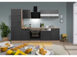 Respekta Küchenzeile KB280ESGCGKE 280 cm -Eiche Sägerau Nachbildung< Kühlschränke|Winkelküchen