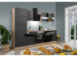 Respekta Küchenzeile KB280ESGCGKE 280 cm -Eiche Sägerau Nachbildung< Kühlschränke|Winkelküchen