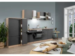 Respekta Küchenzeile KB300ESG 300 cm -Eiche Sägerau Nachbildung< Herde|Kühlschränke