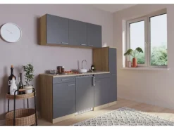 Respekta Küchenzeile KB180ESG 180 cm Grau-Eiche Sonoma Sägerau Nachbildung< Kochfelder|Kühlschränke