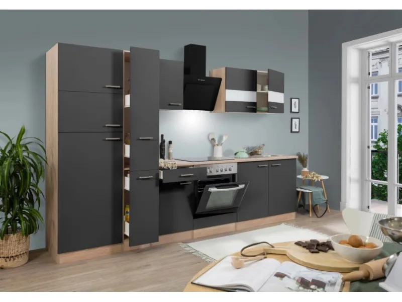 Respekta Küchenzeile KB300ESGCGKE 300 cm -Eiche Sägerau Nachbildung< Einbauküchen|Kochfelder