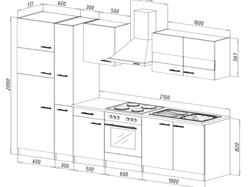 Respekta Küchenzeile KB300ESGCGKE 300 cm -Eiche Sägerau Nachbildung< Einbauküchen|Kochfelder