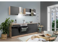 Best Respekta Küchenzeile KB210ESGC 210 cm -Eiche Sägerau Nachbildung Grau