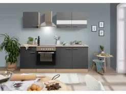 Best Respekta Küchenzeile KB210ESGC 210 cm -Eiche Sägerau Nachbildung Grau