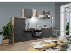 Respekta Kühlschränke|Einbauküchen<Küchenzeile KB270ESGC 270 cm -Eiche Sägerau Nachbildung Glänzend