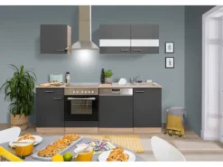 Sale Respekta Küchenzeile KB220ESGC 220 cm -Eiche Sägerau Nachbildung Glänzend Grau