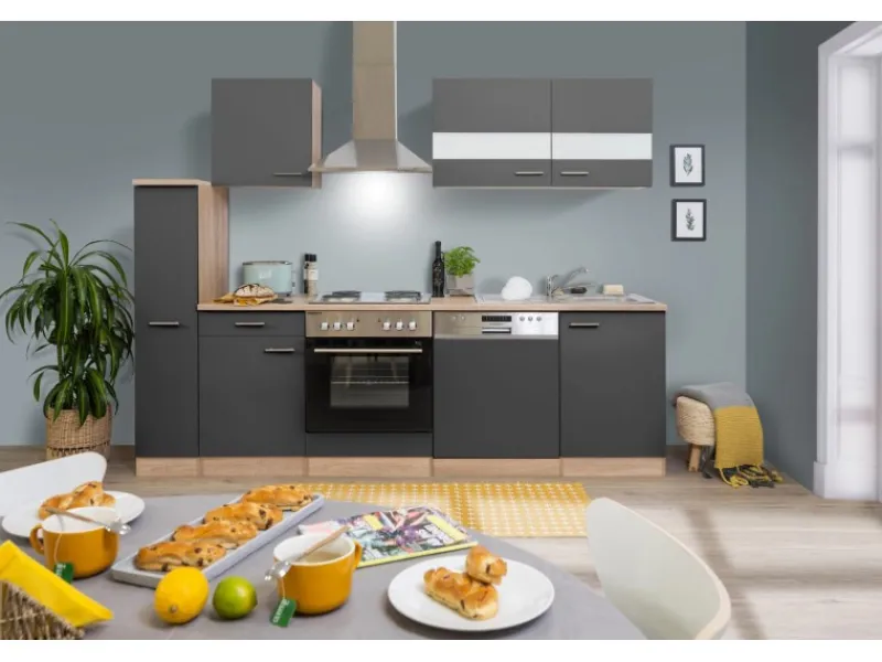 Respekta Küchenzeile KB250ESG 250 cm -Eiche< Herde|Einbauküchen