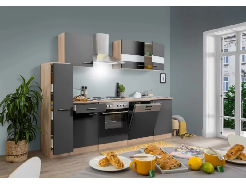 Respekta Küchenzeile KB250ESG 250 cm -Eiche< Herde|Einbauküchen