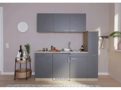 Respekta Single-Küchen|Miniküchen<Küchenzeile KB180ESGC 180 cm Grau-Eiche Sonoma Sägerau Nachbildung