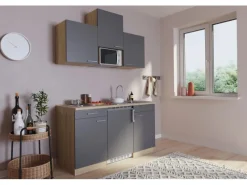 Best Respekta Küchenzeile KB150ESGMI 150 cm -Eiche Sägeräu Nachbildung Grau