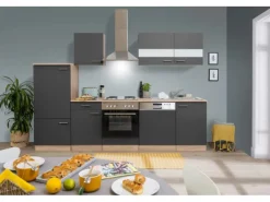 Respekta Küchenzeile KB280ESG 280 cm -Eiche Sägerau Nachbildung Grau