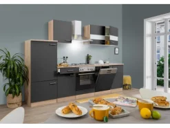 Respekta Küchenzeile KB280ESG 280 cm -Eiche Sägerau Nachbildung Grau