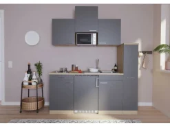 Respekta Küchenzeile KB180ESGMI 180 cm -Eiche Sägeräu Nachbildung< Winkelküchen|Single-Küchen
