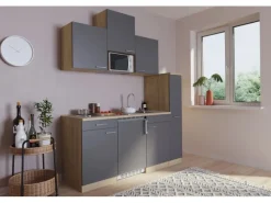 Respekta Küchenzeile KB180ESGMI 180 cm -Eiche Sägeräu Nachbildung< Winkelküchen|Single-Küchen