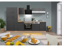 Discount Respekta Küchenzeile KB310ESGCGKE 310 cm -Eiche Sägerau Nachbildung Grau