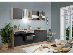 Respekta Küchenzeile KB210ESG 210 cm -Eiche Sägerau Nachbildung Grau