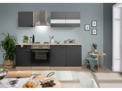 Respekta Küchenzeile KB210ESG 210 cm -Eiche Sägerau Nachbildung Grau