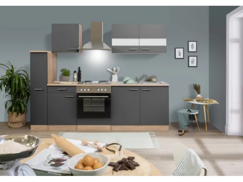 Respekta Kochfelder|Herde<Küchenzeile KB240ESG 240 cm -Eiche