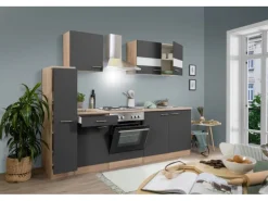 Respekta Kochfelder|Herde<Küchenzeile KB240ESG 240 cm -Eiche