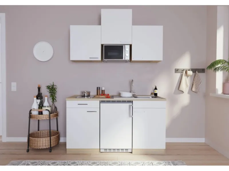Respekta Single-Küchen|Miniküchen<Küchenzeile KB150ESRMIC 150 cm -Eiche Sägeräu Nachbildung