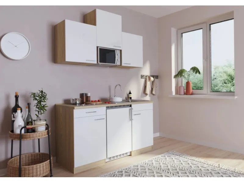 Respekta Single-Küchen|Miniküchen<Küchenzeile KB150ESRMIC 150 cm -Eiche Sägeräu Nachbildung