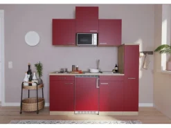 Best Respekta Küchenzeile KB180ESRMI 180 cm -Eiche Sägeräu Nachbildung Rot