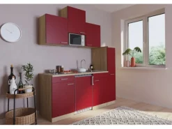 Best Respekta Küchenzeile KB180ESRMI 180 cm -Eiche Sägeräu Nachbildung Rot