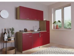 Respekta Single-Küchen|Kochfelder<Küchenzeile KB180ESR 180 cm Rot-Eiche Sonoma Sägerau Nachbildung