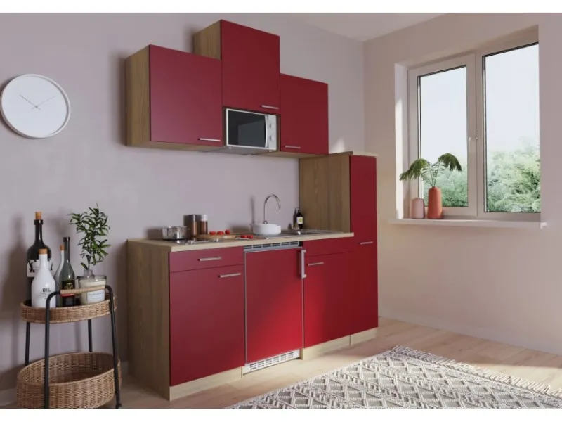 Respekta Miniküchen|Kochfelder<Küchenzeile KB180ESRMIC 180 cm -Eiche Sägeräu Nachbildung