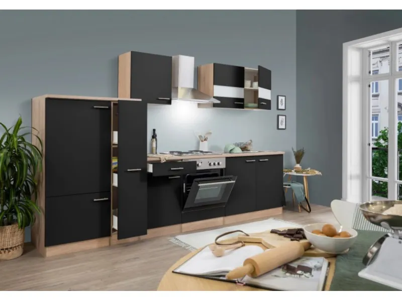 Respekta Herde|Kochfelder<Küchenzeile KB300ESS 300 cm -Eiche Sägerau Nachbildung