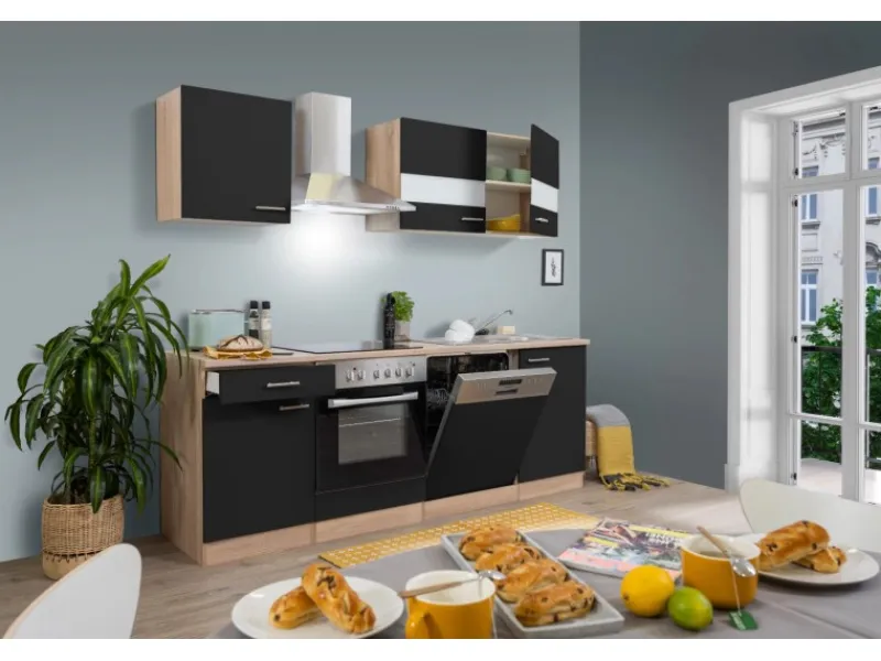 Respekta Kühlschränke|Einbauküchen<Küchenzeile KB220ESSC 220 cm -Eiche Sägerau Nachbildung