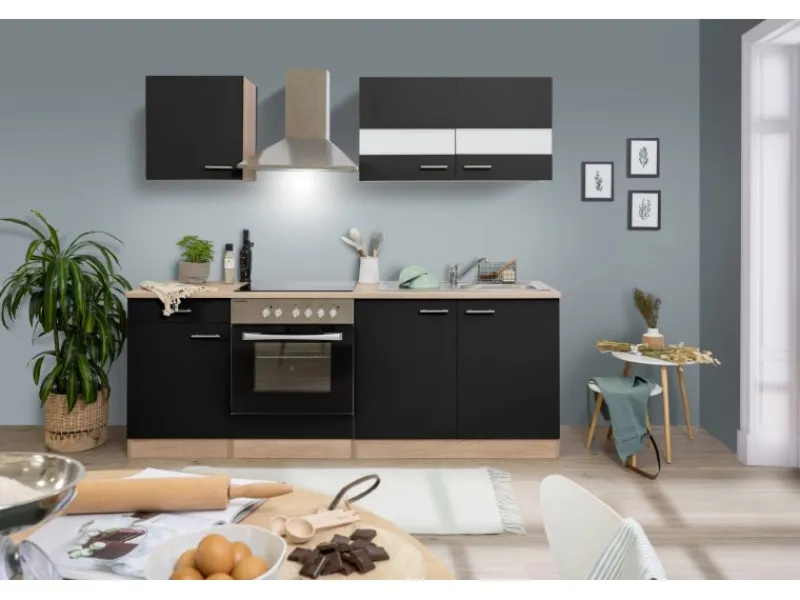 Respekta Küchenzeile KB210ESSC 210 cm -Eiche Sägerau Nachbildung< Herde