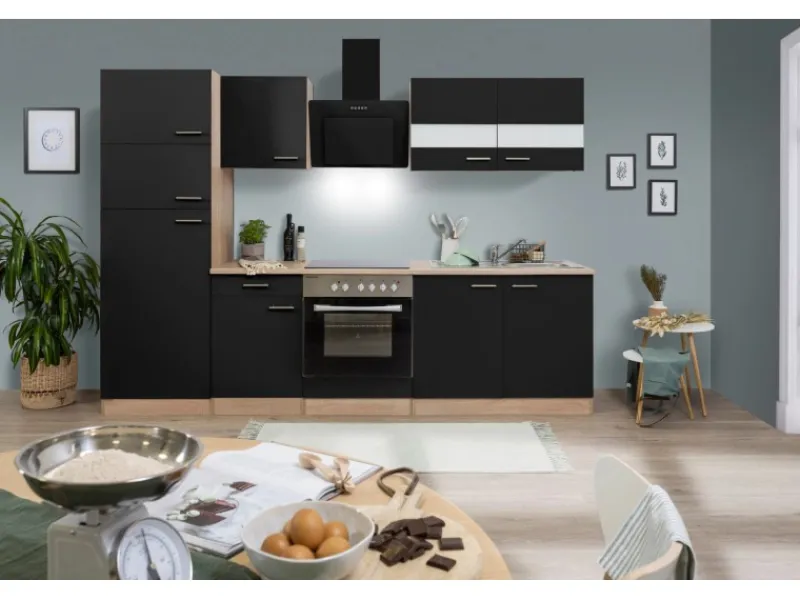 Best Respekta Küchenzeile KB270ESSCGKE 270 cm -Eiche Sägerau Nachbildung Schwarz