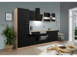 Best Respekta Küchenzeile KB270ESSCGKE 270 cm -Eiche Sägerau Nachbildung Schwarz