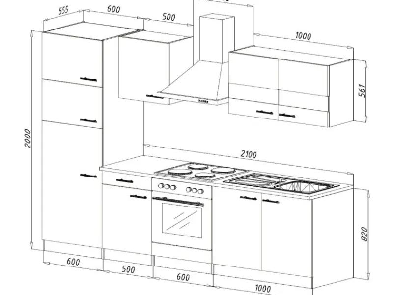 Best Respekta Küchenzeile KB270ESSCGKE 270 cm -Eiche Sägerau Nachbildung Schwarz