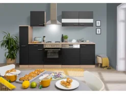 Outlet Respekta Küchenzeile KB250ESS 250 cm -Eiche Schwarz