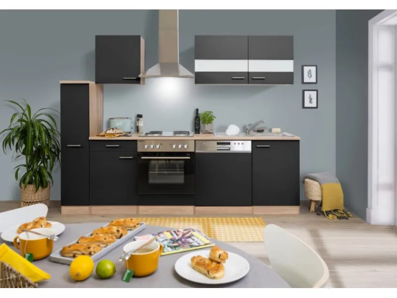 Outlet Respekta Küchenzeile KB250ESS 250 cm -Eiche Schwarz