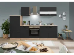 Respekta Küchenzeile KB270ESS 270 cm -Eiche Sägerau Nachbildung< Herde|Kühlschränke