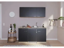 Respekta Küchenzeile KB150ESS  150 cm Schwarz-Eiche Sägerau< Miniküchen|Kochfelder