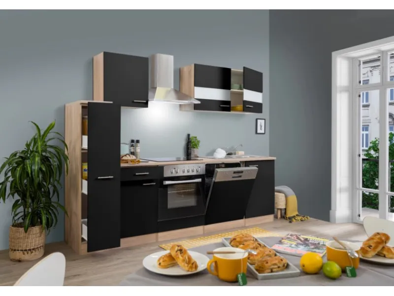 Respekta Winkelküchen|Einbauküchen<Küchenzeile KB250ESSC 250 cm -Eiche Glänzend